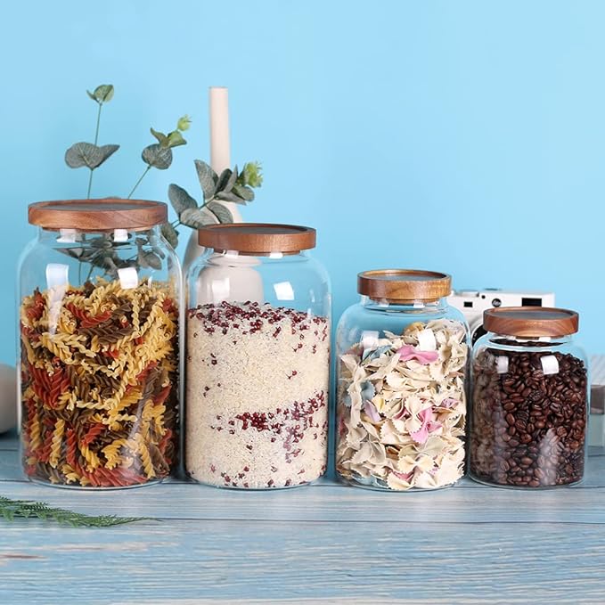 1 Gallon Glass Jar with Airtight Lid and Anti-Skid Bottom for Dry Food Storage