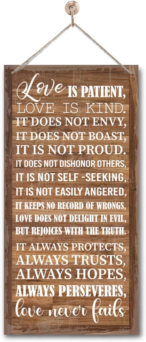 1 Corinthians 13:4-8 Inspirational Hanging Wood Decor Sign, Printed Wood Sign, Love is Patient, Love is Kind Quote, Hanging Bible Verses Woods Wall Signs, Rustic Home Decor Signs, Christian Gift I1