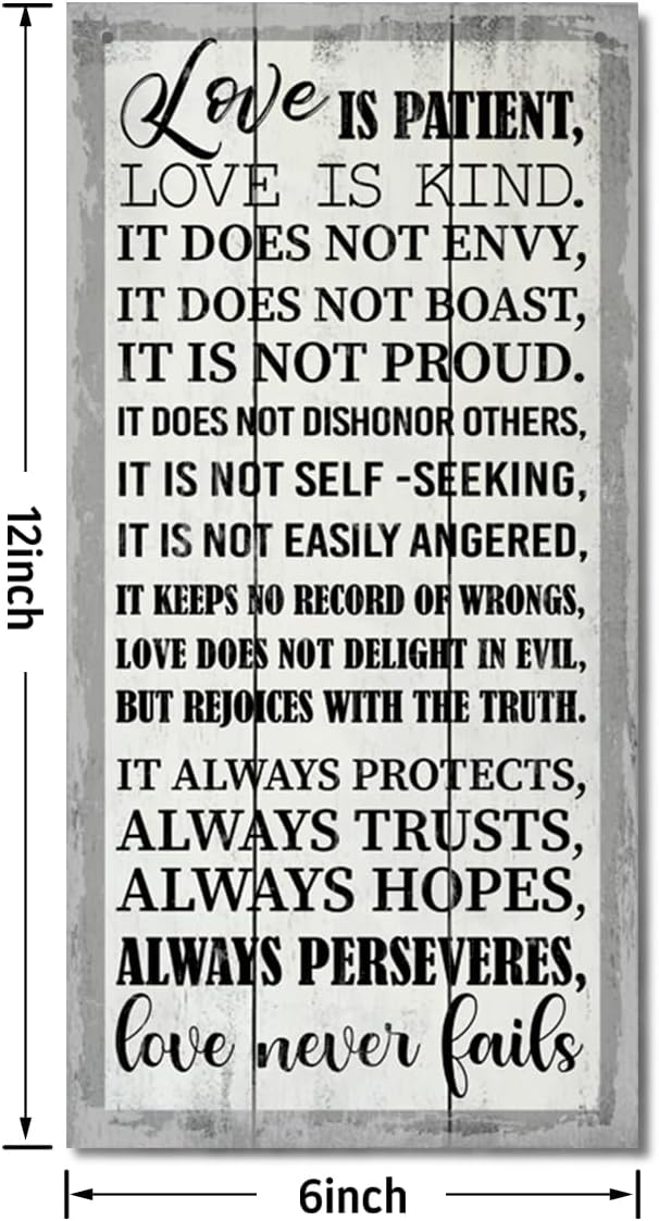 1 Corinthians 13:4-8 Inspirational Hanging Wood Decor Sign, Printed Wood Sign, Love is Patient, Love is Kind Quote, Hanging Bible Verses Woods Wall Signs, Rustic Home Decor Signs, Christian Gift J1