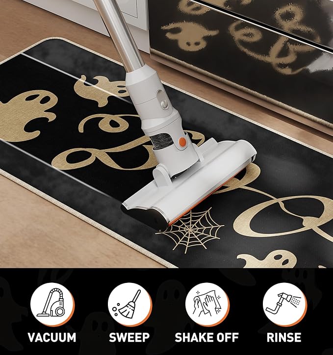 Halloween Kitchen Mat Set of 2, Spooky Spider Web Ghosts Boo Halloween Decor, Halloween Rug for Floor, Indoor Home Decor with Non-Slip Backing,17 x 29 Inch & 17 x 47 Inch