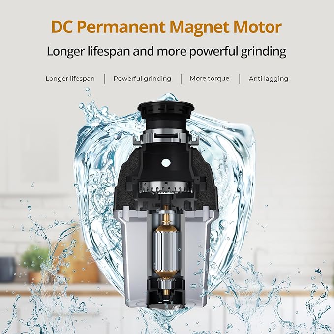 1 HP Garbage Disposal with Sound Reduction, TECASA Food Waste Disposer for Kitchen Sink, Septic Safe Garbage Disposal, Power Cord Included, Grey and Black - HyperCrush 100