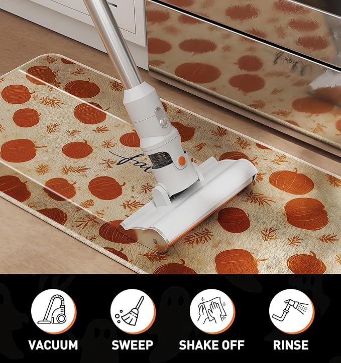 Halloween Kitchen Mat Set of 2, Pumpkin Kitchen Halloween Decor, Fall Decorations for Home, Halloween Rug for Floor,Indoor Home Decor with Non-Slip Backing,17 x 29 Inch & 17 x 47 Inch